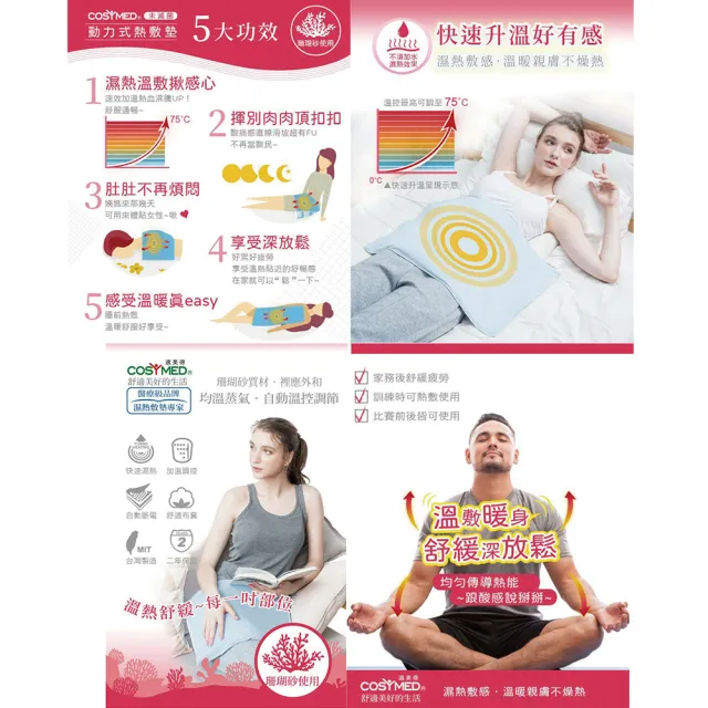【COSYMED 適美得】動力式熱敷墊-珊瑚砂H-01 藍色布套(68x36cm 腰背適用 二年保固 濕熱電熱毯)