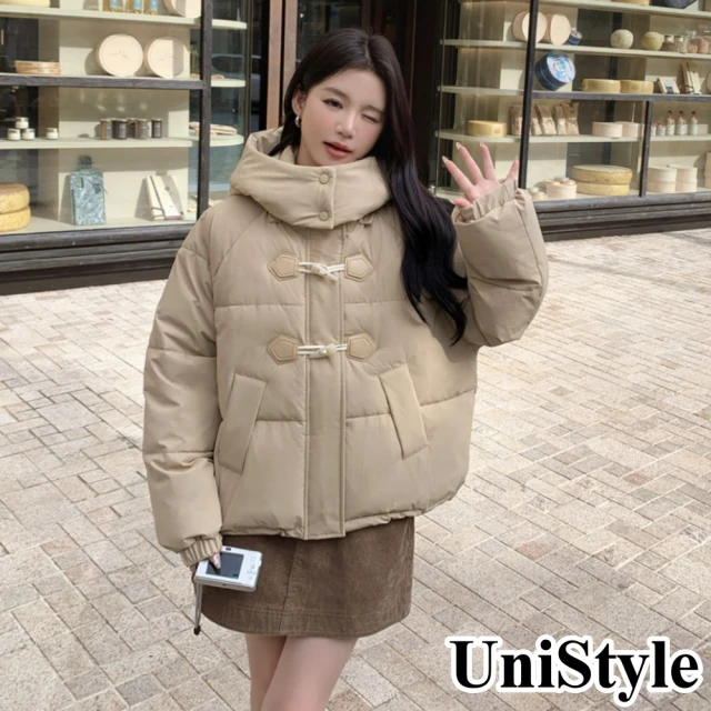 UniStyle 長袖連帽外套 韓系牛角釦麵包服夾克 女 ZM097-D11(卡其)