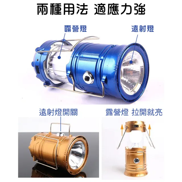 【新錸家居】第三代升級18650可拆換鋰電池充電LED太陽能COB伸縮露營燈手電筒(USB或Type-C戶外攜帶可掛提)