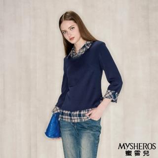 【MYSHEROS 蜜雪兒】造型上衣 假兩件襯衫 經典格紋設計(藍)