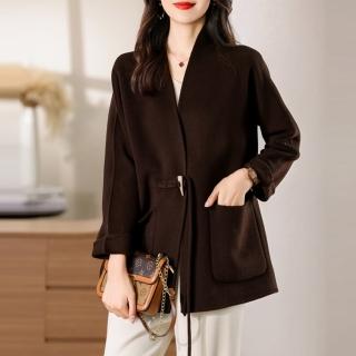 【巴黎精品】現貨+預購 羊毛大衣毛呢外套(保暖新中式盤扣V領女外套4色a1il30)