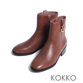 【KOKKO】素雅簡約柔軟羊皮微寬楦短靴(棕色)