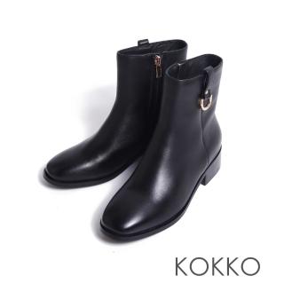 【KOKKO】素雅簡約柔軟羊皮微寬楦短靴(黑色)