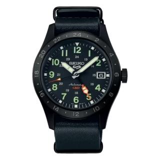 【SEIKO 精工】5 Sports Field GMT兩地時間機械錶-黑/39.4mm(SSK025K1／4R34-00C0C)