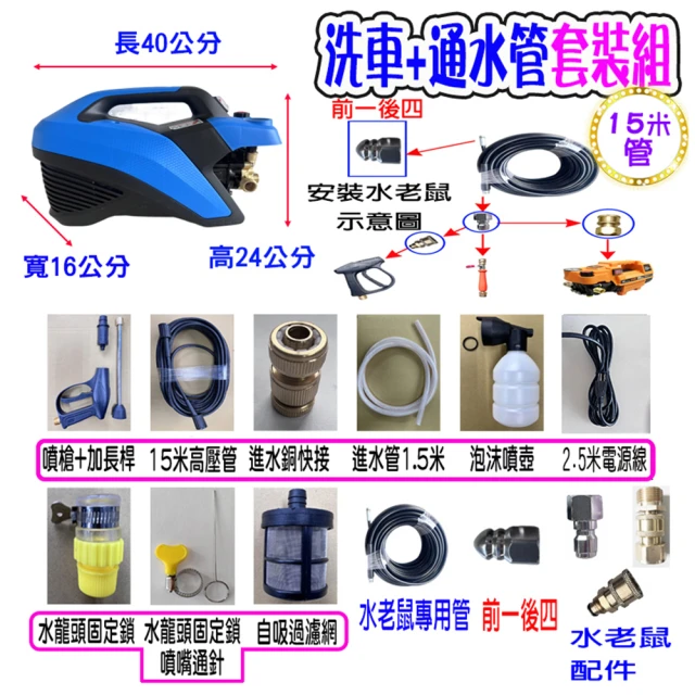 15米水老鼠+T150洗車機(110V 銅線圈全自動洗車機 洗冷氣 沖洗洗衣機 接水管自吸兩用 洗車機)