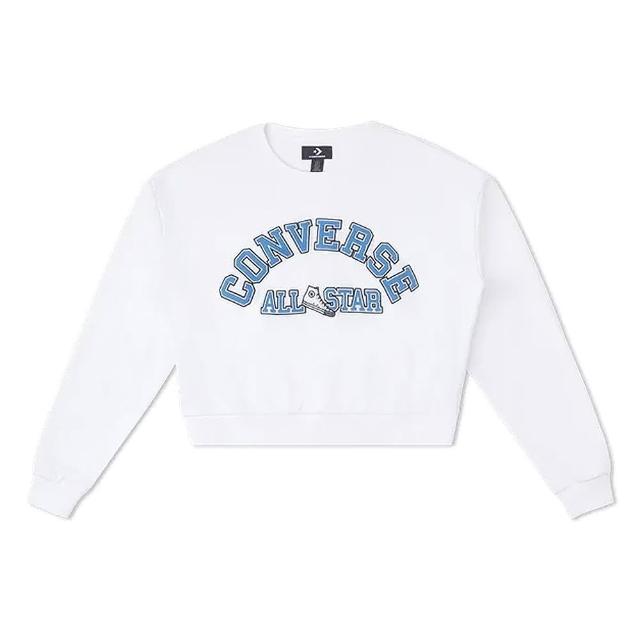 【CONVERSE】長袖上衣 女款 大學T 運動 短版 RETRO CHUCK HERITAGE CREW 白 10026777-A02