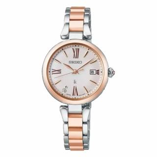 【SEIKO 精工】LUKIA 日本花藝芍藥設計太陽能電波鑽石女錶-玫瑰金x銀/27.9mm(SSQW082J / 1B32-0BK0KS)