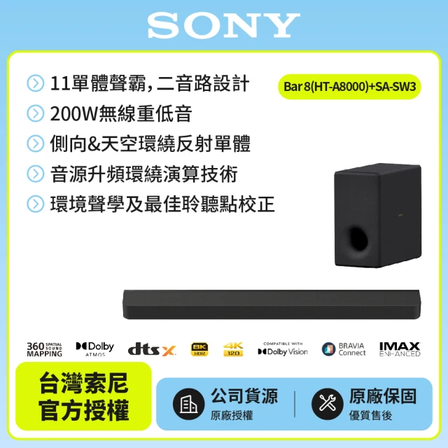 SONY 索尼 Bar 8 + SA-SW3(HT-A8000聲霸重低音組)