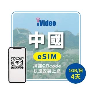 【iVideo】中國上網 eSIM 4G高速4天上網 1GB/日(中國網路 中國網絡卡 到量降速吃到飽)