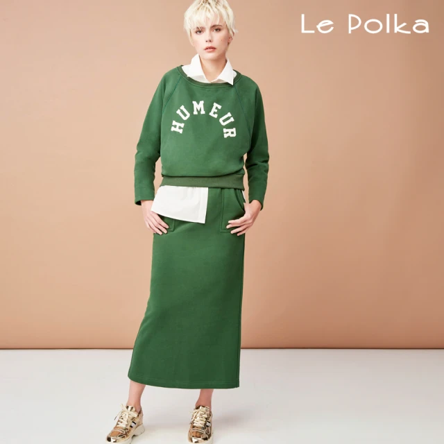 Le Polka 雙口袋後開叉棉質長裙-女