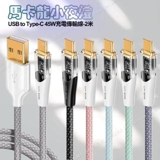 【CityBoss】馬卡龍 USB to Type-C 45W小夜燈充電傳輸線-200cm
