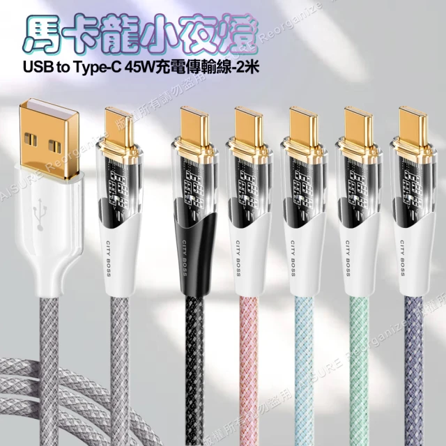 CityBoss 馬卡龍 USB to Type-C 45W小夜燈充電傳輸線-200cm