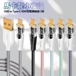 【CityBoss】馬卡龍 USB to Type-C 45W小夜燈充電傳輸線-300cm
