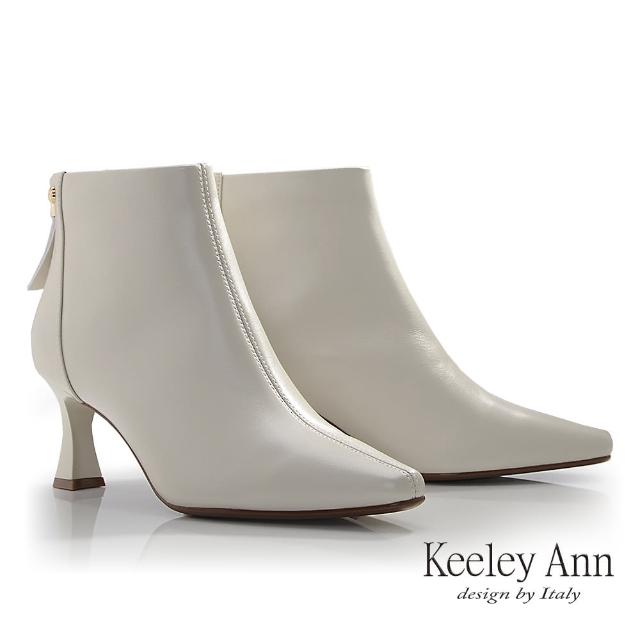 【Keeley Ann】高級羊皮尖頭T跟短靴(米白色477972432-Ann系列)