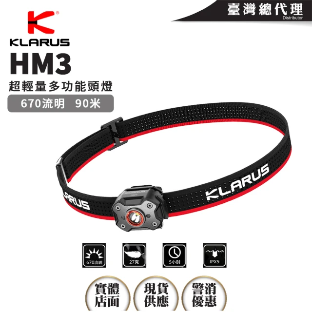 KLARUS 電筒王 HM3(670流明 超輕量多功能頭燈 僅27克 紅閃 背夾 夾帽燈 釣魚 跑步)