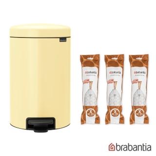 【Brabantia】NEWICON環保垃圾桶-12L復古金黃+60入垃圾袋(2024新色登場)