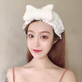 【89 zone】法式時尚柔軟可愛蝴蝶結蕾絲 髮飾 頭飾 飾品 頭巾 髮束 髮帶 1 入(白/藍/紫)