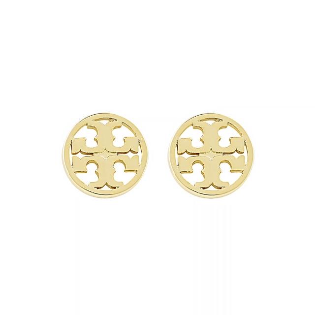 【TORY BURCH】TORY BURCH鏤空金字LOGO圓形雙T設計針式耳環(金)