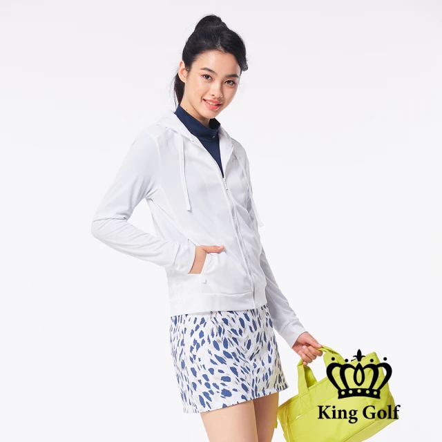 KING GOLF 網路限定款-女款簡約修身拉鍊包邊輕薄內網連帽外套(白色)