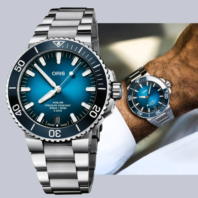 ORIS 豪利時 Aquis 五日鍊 300米陶瓷錶圈潛水機械錶-藍(0140077634135-0782409PEB)