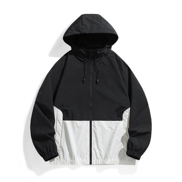 【米蘭精品】現貨+預購 連帽外套休閒夾克(連帽抽繩撞色拼接男外套2色74it26)