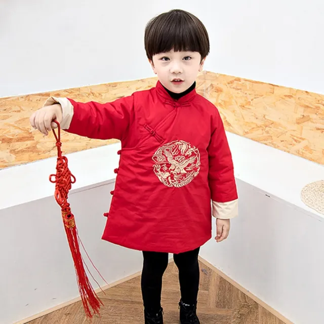 【橘魔法】大紅中國風老鷹長袍(棉襖 中國結 拜年服 旗袍裝 過年 喜宴 大紅 唐裝 新衣 新年 男童 兒童 童裝)