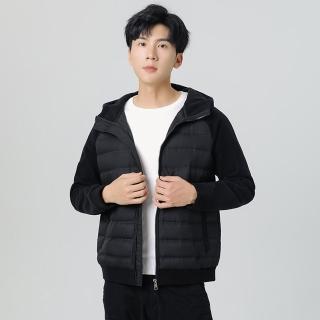 【米蘭精品】現貨+預購 真羽絨90%鴨絨羽絨外套羽絨衣夾克(保暖針織拼接羽絨情侶款男外套4色74it70)