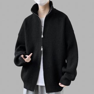 【米蘭精品】現貨+預購 休閒夾克保暖外套(休閒針織雙拉鏈立領男外套2色74it83)