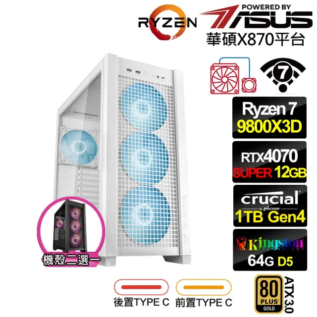 【華碩平台】R7八核RTX 4070 SUPER{海神L06C}水冷電競電腦(R7 9800X3D/X870/64G/1TB/WIFI)