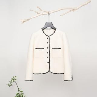 【米蘭精品】現貨+預購 西裝外套毛呢西服(小香風優雅氣質時尚高貴女外套白色74je11)