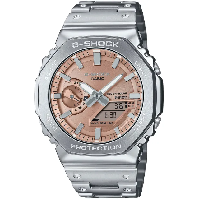【CASIO 卡西歐】G-SHOCK 太陽能藍牙 金屬八角防護構造雙顯錶 情人節 送禮(GM-B2100AD-5A)