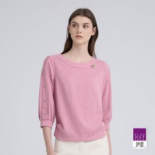 【ILEY 伊蕾】甜美圓領縲縈七分袖上衣(粉；M-2L；1244211002)