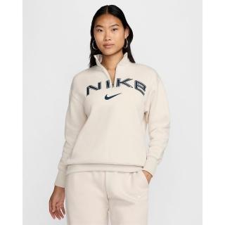 【NIKE 耐吉】長袖上衣 大學T 女款 AS W NSW PHNX FLC OS LOGO QZ 米色(FV7680104)