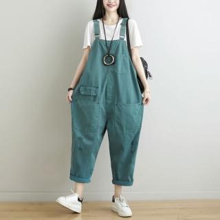 【巴黎精品】現貨+預購 復古民族風吊帶褲(韓版寬鬆大碼休閒背帶水洗破洞減齡連體女褲子3色a1ir38)
