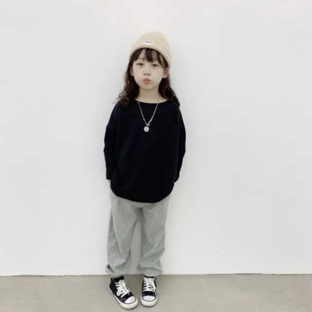【橘魔法】素面寬鬆落肩一字領長袖上衣（小孩賣場）(大童 男童 女童 中性款 親子裝 童裝 兒童)