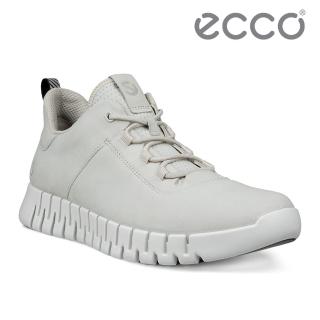 【ecco】GRUUV M 樂步輕便經典皮革休閒鞋 男鞋(砂礫灰 52520402163)