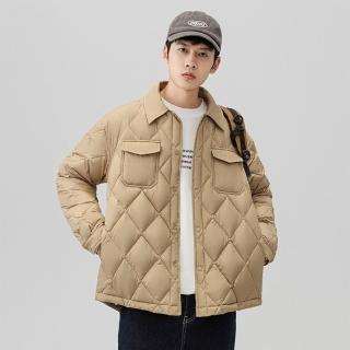 【米蘭精品】現貨+預購 真羽絨90%鴨絨羽絨外套羽絨衣夾克(保暖翻領短版菱格男外套3色74it7)