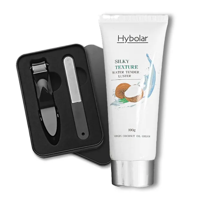 【Hybolar】初榨椰油乳霜100g+德國最新技術防飛濺指甲剪(指甲刀兩色隨機拇指銼刀不鏽鋼鋒利保濕滋潤肌膚)