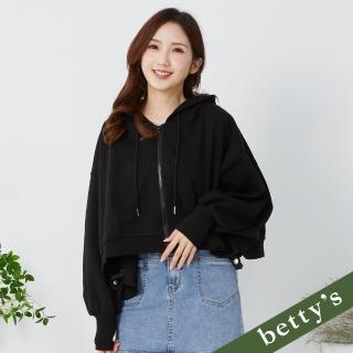【betty’s 貝蒂思】微短版個性連帽抽繩披肩式外套(黑色)
