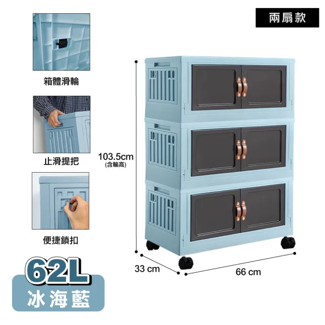 【ONE HOUSE】金屬骨幹 小丹尼五開門貨櫃收納箱 收納櫃_任選62L×3/ 62L×2+28L×2(贈 2吋塑膠輪子組)