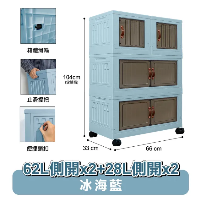 【ONE HOUSE】金屬骨幹 小丹尼五開門貨櫃收納箱 收納櫃_任選62L×3/ 62L×2+28L×2(贈 2吋塑膠輪子組)