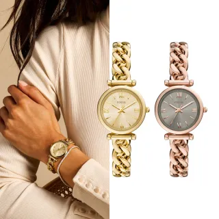 【FOSSIL 官方旗艦館】Carlie系列 優雅羅馬時刻手錶手鍊套組 不鏽鋼鍊帶 28MM 雙12限定(2色可選)