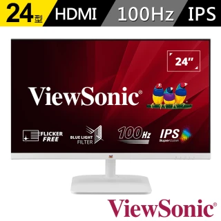 ViewSonic 優派 送無線觸控鍵盤+電競鼠墊組VA2432-H-W 24型IPS FHD 100Hz無邊框美型螢幕(可壁掛/1ms)