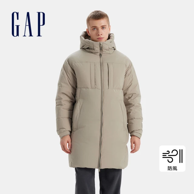 GAP 男裝 防風長版連帽羽絨外套-淺灰色(677169)