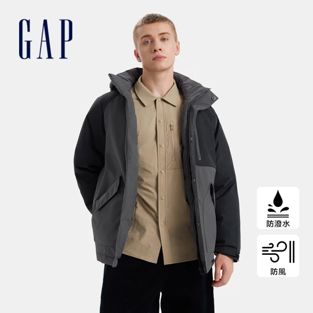 GAP 男裝 防風防潑水連帽羽絨外套-深灰色(677661)