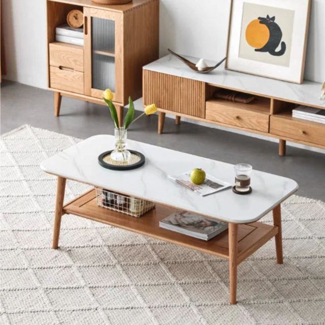 MUNA 家居 2082型聖羅蘭4尺黑白根石面大茶几/含小凳