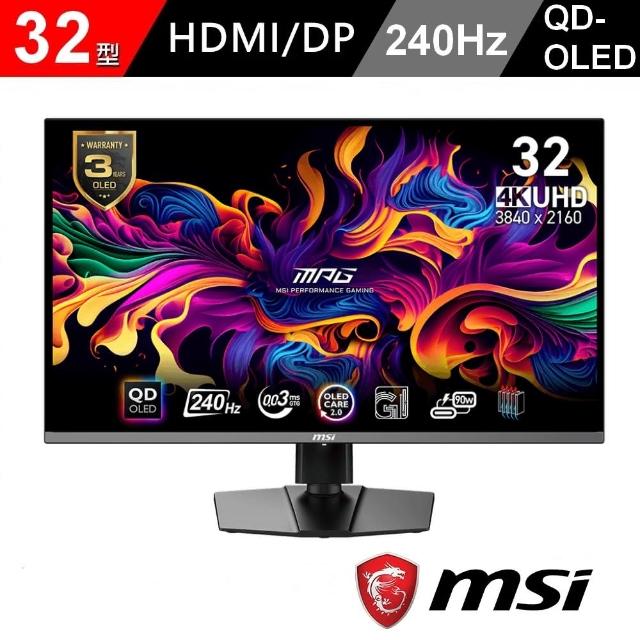 【MSI 微星】MPG 321URX QD-OLED 32型 UHD 240Hz 電競螢幕(0.03ms/ClearMR 13000)