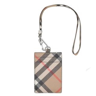 【BURBERRY 巴寶莉】經典格紋掛繩式證件夾(沙色)