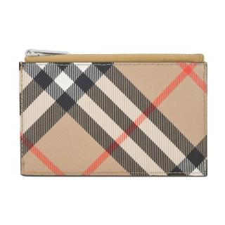 【BURBERRY 巴寶莉】新款經典格紋帆布卡片/零錢夾(沙色)
