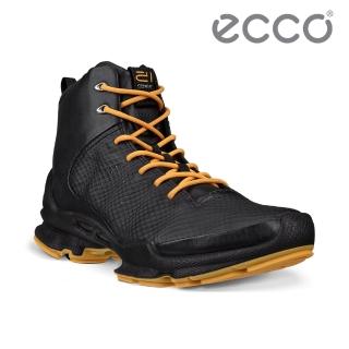 【ecco】BIOM C W 健步自然律動高筒皮革運動鞋 女鞋(黑色/芒果黃 80034361092)